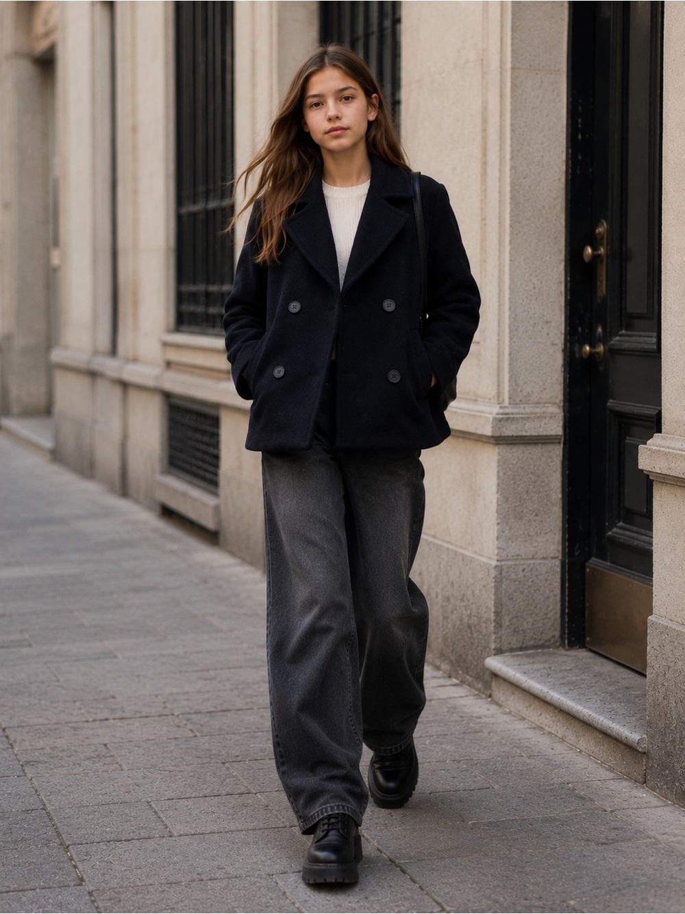 Zara Girls Navy Wool Blend Peacoat Jacket Double Breasted Size 13-14 164 cm